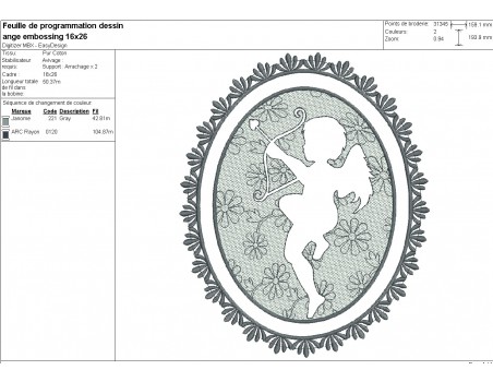 Motif de broderie machine  ange en embossage