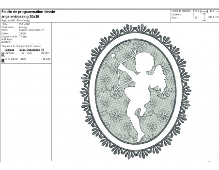 Motif de broderie machine  ange en embossage