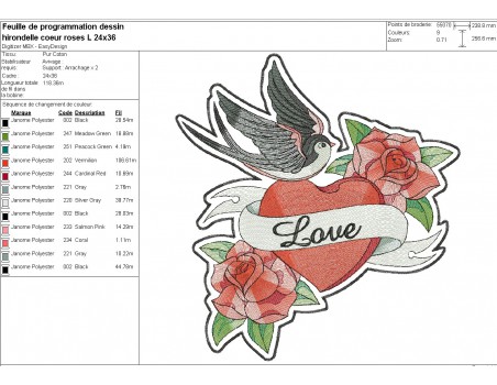 machine embroidery design  rippled rockabilly swallow