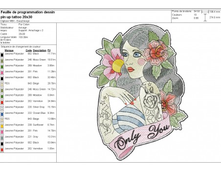 Motif de broderie machine  rockabilly pin up tatoo