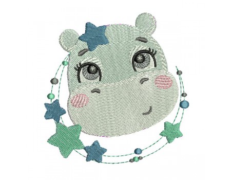 Motif de broderie machine l'hippopotame avec ses étoiles