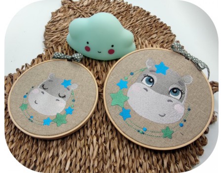 machine embroidery design  hippopotamus  with stars