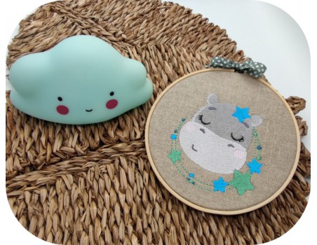 machine embroidery design sleeping  hippopotamus  with stars