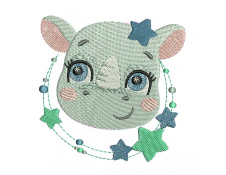 Motif de broderie machine rhinocéros avec ses étoiles