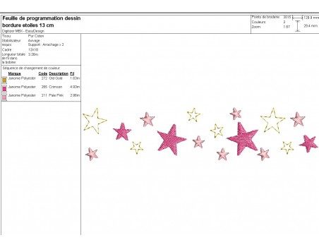 Motif de broderie machine  bordure étoiles