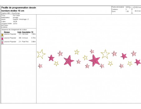 Motif de broderie machine  bordure étoiles