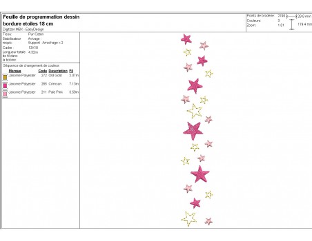 Motif de broderie machine  bordure étoiles