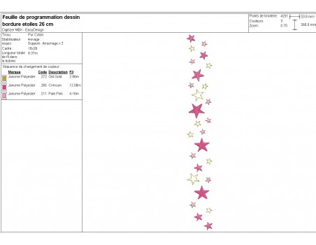 Motif de broderie machine  bordure étoiles