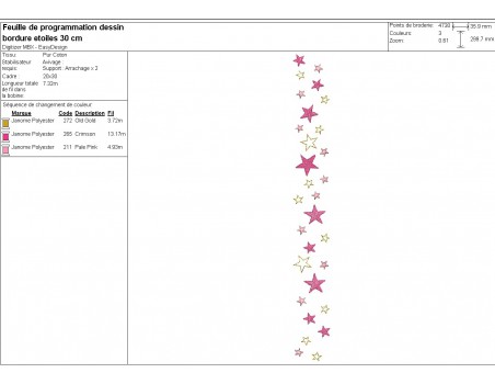 Motif de broderie machine  bordure étoiles