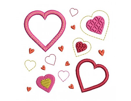 machine embroidery design applique  patchwork of hearts