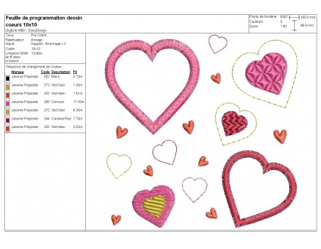 machine embroidery design applique  patchwork of hearts