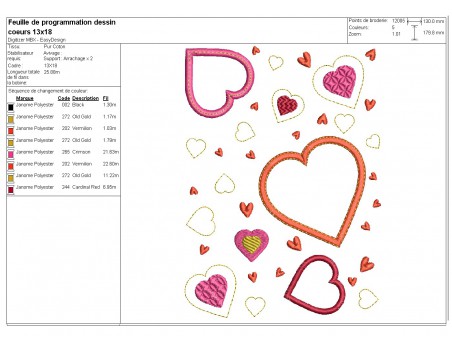 machine embroidery design applique  patchwork of hearts