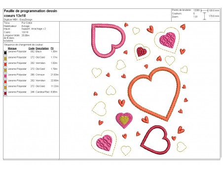 Motif de broderie machine  coeurs appliqués patchwork