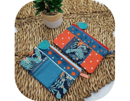 Motif de broderie machine ITH trousse double zip étoiles