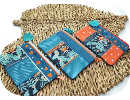 Motif de broderie machine ITH trousse double zip étoiles