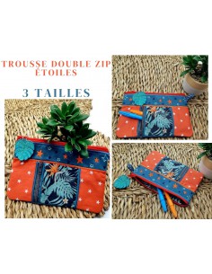 Motif de broderie machine ITH trousse double zip étoiles