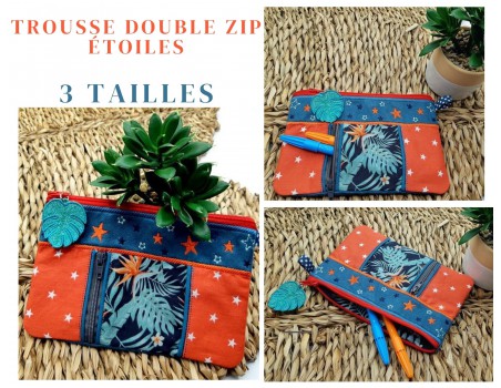 Motif de broderie machine ITH trousse double zip étoiles