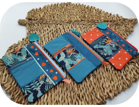 Motif de broderie machine ITH trousse double zip coeurs