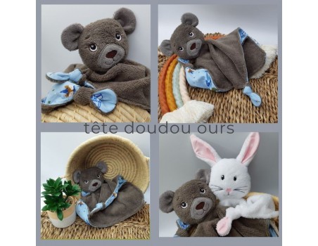 Motif de broderie machine  tête doudou ours ITH