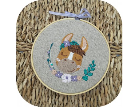 machine embroidery design  donkey sleeping  with flowers