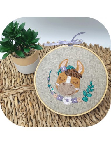 machine embroidery design  donkey sleeping  with flowers