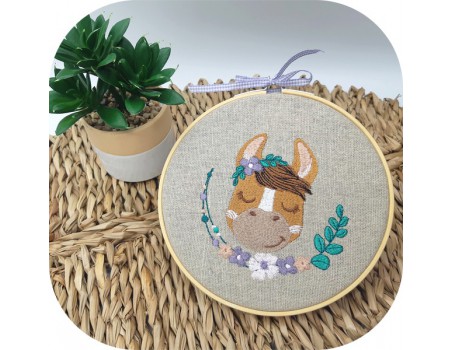 machine embroidery design  donkey sleeping  with flowers