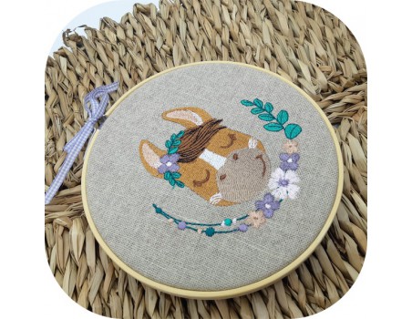 machine embroidery design  donkey sleeping  with flowers