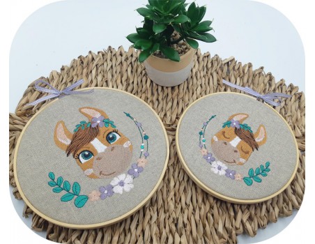 machine embroidery design  donkey sleeping  with flowers