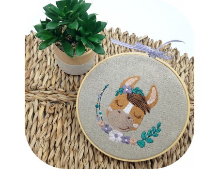 machine embroidery design  donkey sleeping  with flowers