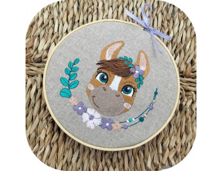 machine embroidery design  donkey with flowers