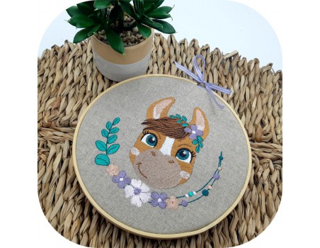 machine embroidery design  donkey with flowers
