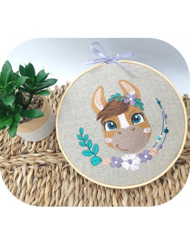 machine embroidery design  donkey with flowers