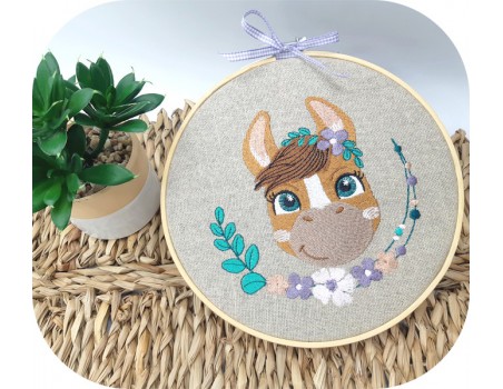 machine embroidery design  donkey with flowers