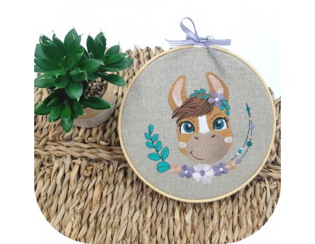 machine embroidery design  donkey with flowers