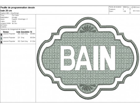 Motif de broderie machine  texte  bain en embossage