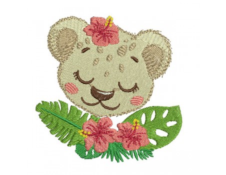 machine embroidery design  sleeping panther with flowers