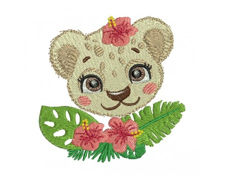 machine embroidery design  panther with flowers