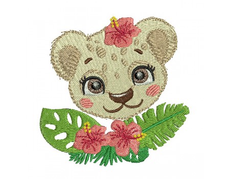 machine embroidery design  panther with flowers