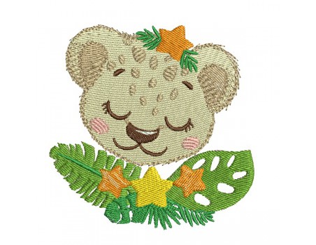 machine embroidery design  sleeping Leopard with star
