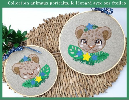 machine embroidery design  sleeping Leopard with star