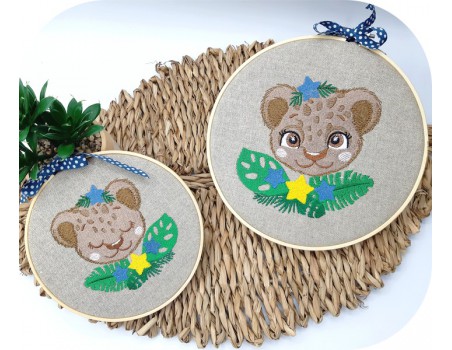 machine embroidery design  sleeping Leopard with star