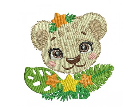 machine embroidery design Leopard with star