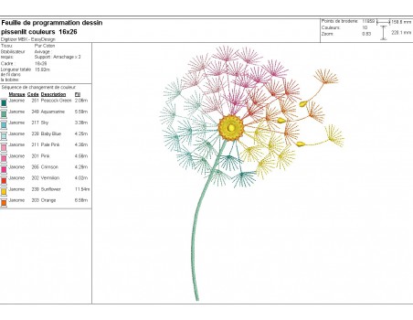 machine embroidery  design dandelion colors