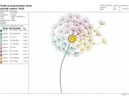 machine embroidery  design dandelion colors