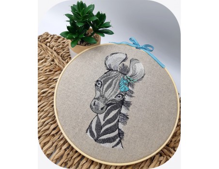 machine embroidery design watercolor zebra