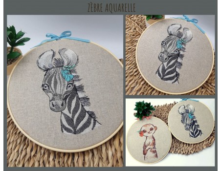 machine embroidery design watercolor zebra