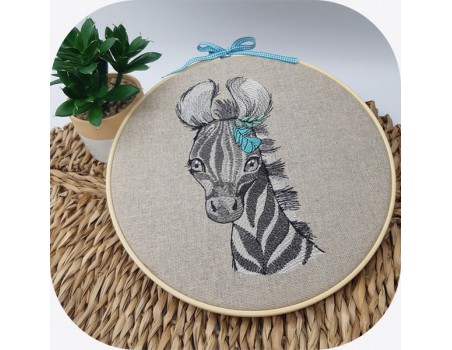 machine embroidery design watercolor zebra