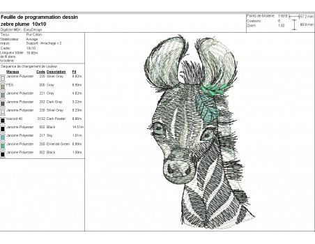 machine embroidery design watercolor zebra