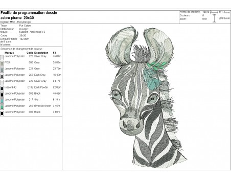 machine embroidery design watercolor zebra