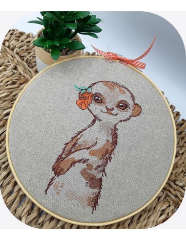 machine embroidery design watercolor lemur